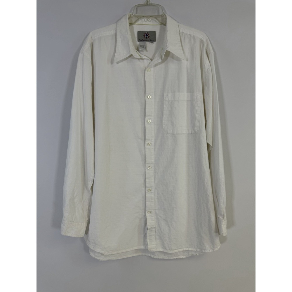 The Territory Ahead Button Up Shirt Men XLT White Textured Cotton Coastal Boho